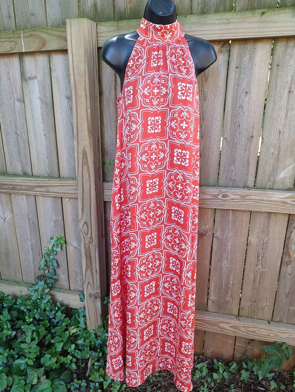 🏵️ Ann Taylor Floral Orange Flowy High Neck Scarf Vacation Maxi Dress NWT